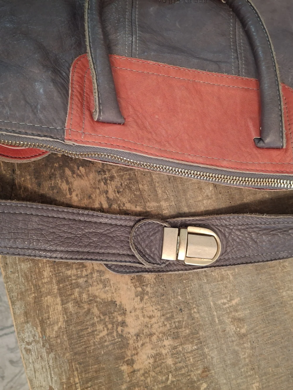 See By Chloé Two-Tone Gray and Rust Leather Hobo Bag